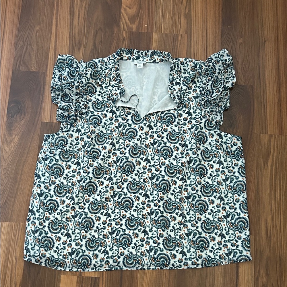 J. Crew Factory Blue and White Patterned Blouse